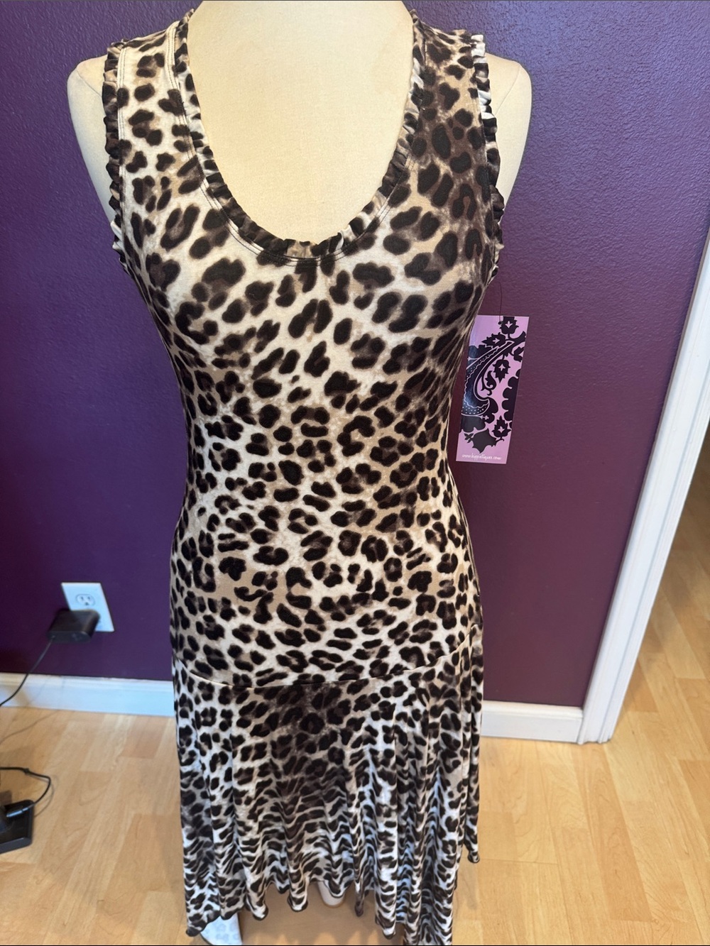 Leopard Print Sleeveless Midi Dress - Brown